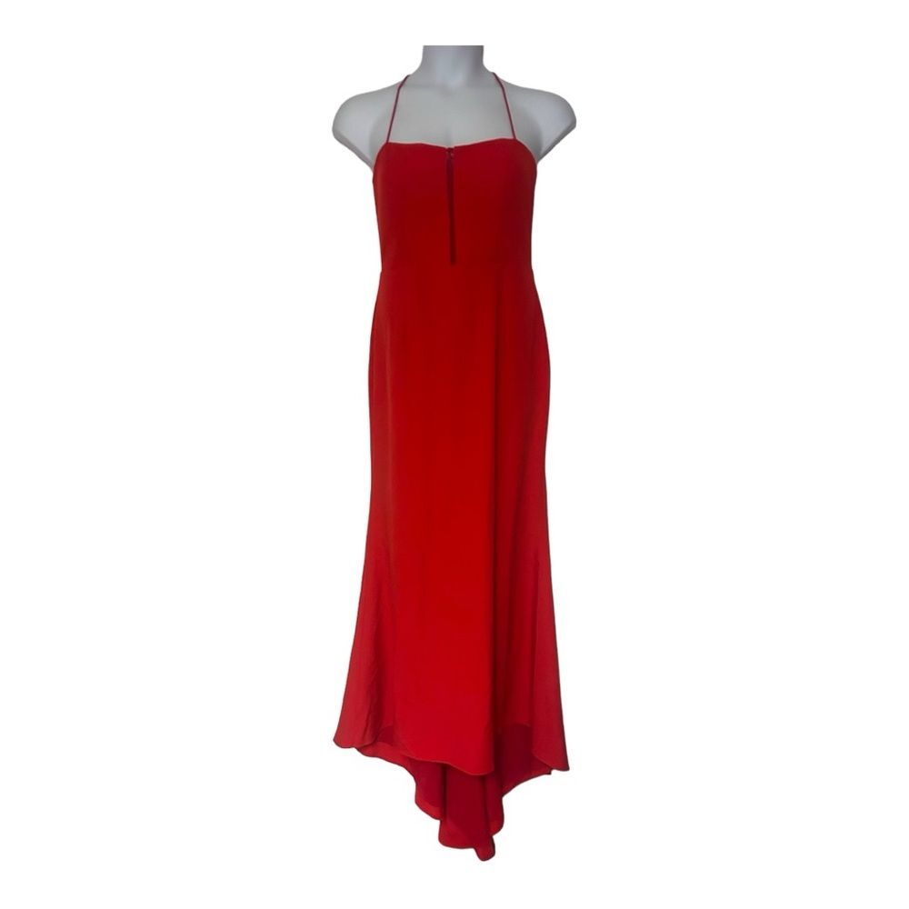 Jarlo Gown w/ Train High Low Fluted Formal Wedding Guest Prom Red Maxi Dress - Picture 2 of 15